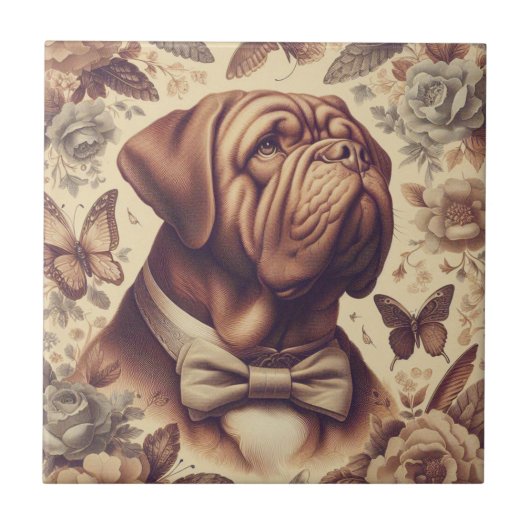 Vintager Dogue de Bordeaux Illustration Fliese (Vorderseite)