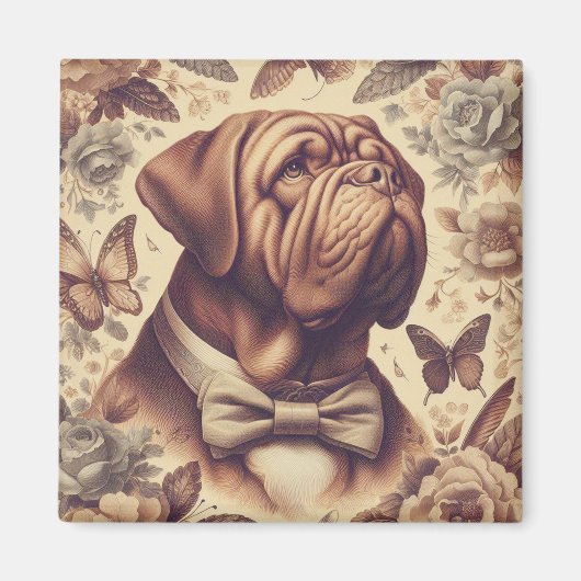 Vintager Dogue de Bordeaux Illustration Magnet (Vorne)