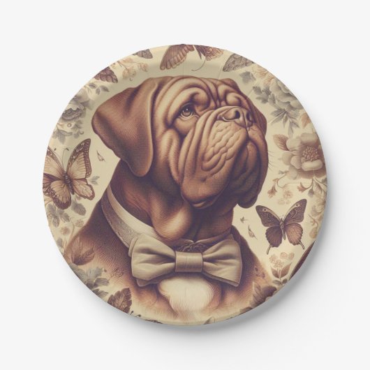 Vintager Dogue de Bordeaux Illustration Pappteller (Vorderseite)