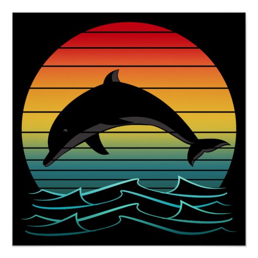 Vintager Dolphin-Sonnenuntergang Poster (Vorderseite)