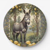 Vintager Donkey unter den Zitronenbäumen Pappteller (Vorderseite)