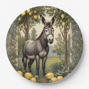 Vintager Donkey unter den Zitronenbäumen Pappteller