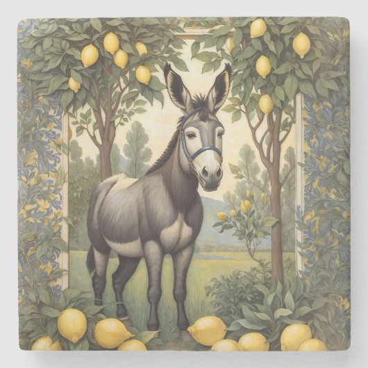 Vintager Donkey unter den Zitronenbäumen Steinuntersetzer (Vorderseite)