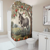 Vintager Donkey unter einem Apfelbaum Duschvorhang (Beispiel)