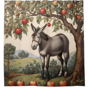 Vintager Donkey unter einem Apfelbaum Duschvorhang