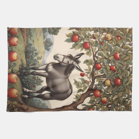 Vintager Donkey unter einem Apfelbaum Geschirrtuch (Horizontal)