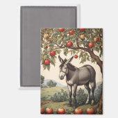 Vintager Donkey unter einem Apfelbaum Magnet (Vorderseite/Rückseite)