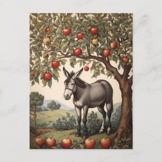 Vintager Donkey unter einem Apfelbaum Postkarte (Vorderseite)