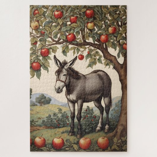 Vintager Donkey unter einem Apfelbaum Puzzle (Vertikal)