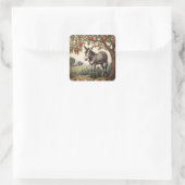 Vintager Donkey unter einem Apfelbaum Quadratischer Aufkleber (Tasche)