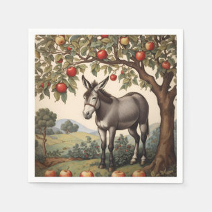 Vintager Donkey unter einem Apfelbaum Serviette