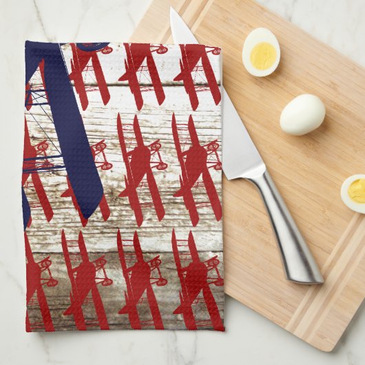 Vintager Doppeldecker auf Scheunen-hölzernen Geschirrtuch (Viertel Falte)