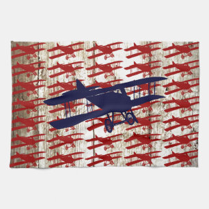 Vintager Doppeldecker auf Scheunen-hölzernen Geschirrtuch