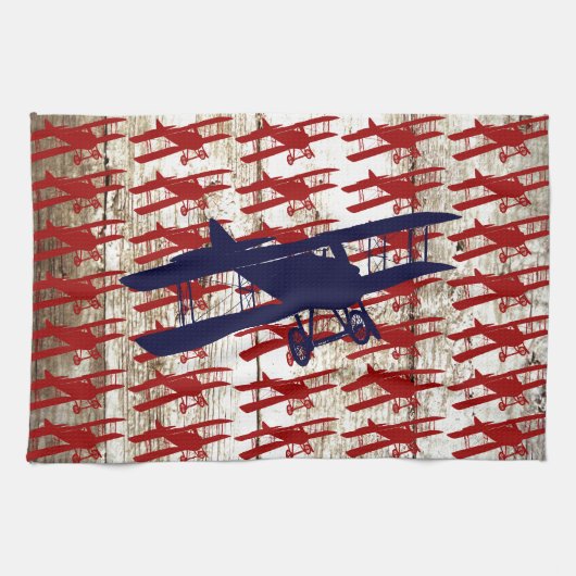 Vintager Doppeldecker auf Scheunen-hölzernen Geschirrtuch (Horizontal)