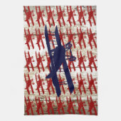 Vintager Doppeldecker auf Scheunen-hölzernen Geschirrtuch (Vertikal)