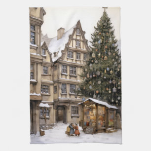 Vintager Dorfweihnachtsbaum Ansammlung Teetuch Geschirrtuch