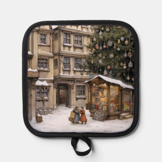 Vintager Dorfweihnachtsbaum Ansammlung Teetuch Topflappen (Vorderseite)