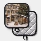 Vintager Dorfweihnachtsbaum Ansammlung Teetuch Topflappen (Vorderseite/Rückseite)