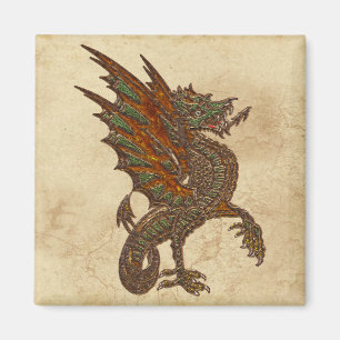Vintager Drache auf dem Pergament-Effekt Magnet