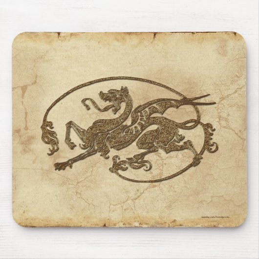 Vintager Drache auf dem Pergament-Effekt Mousepad (Vorne)