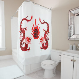 Vintager Drachenurlaub Rot und Schwarz Duschvorhang