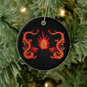 Vintager Drachenurlaub Rot und Schwarz Keramik Ornament