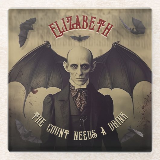 Vintager Dracula mit Fledermäusen Halloween Glasuntersetzer (Vorderseite)