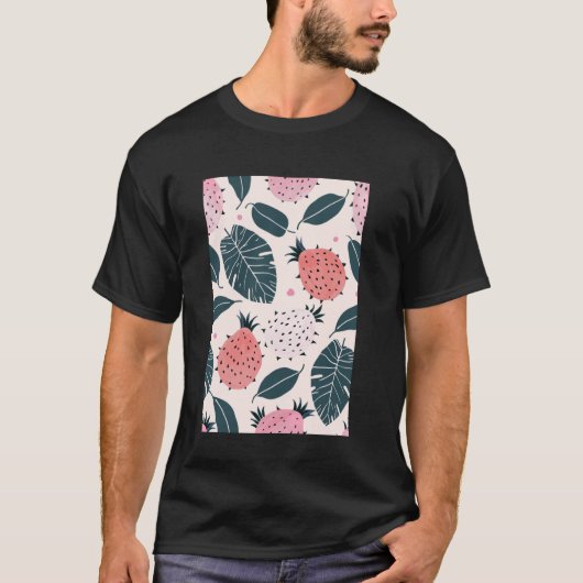 Vintager Dragon Fruchtmuster Art T-Shirt (Vorderseite)