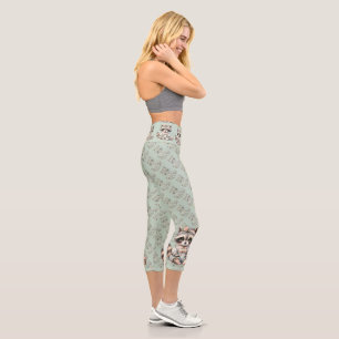 Vintager Dressierter Cottailcore Raccoon Pasta Capri Leggings