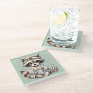 Vintager Dressierter Cottailcore Raccoon Pasta Glasuntersetzer