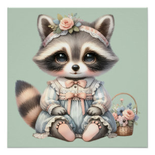 Vintager Dressierter Cottailcore Raccoon Pasta Poster