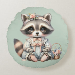 Vintager Dressierter Cottailcore Raccoon Pasta Rundes Kissen