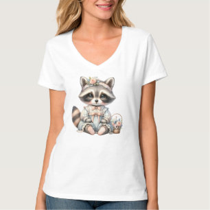 Vintager Dressierter Cottailcore Raccoon Pasta T-Shirt