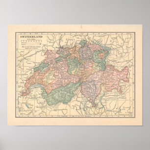 Vintager Druck mit 1923 Karten der Schweiz Poster