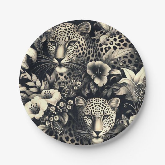 Vintager Dschungel Jaguar Pappteller (Vorderseite)