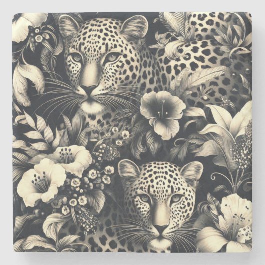 Vintager Dschungel Jaguar Steinuntersetzer (Vorderseite)