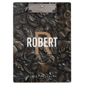 Vintager, dunkelbraun gearbeitete Ledermonogrammna Klemmbrett (Vorderseite)