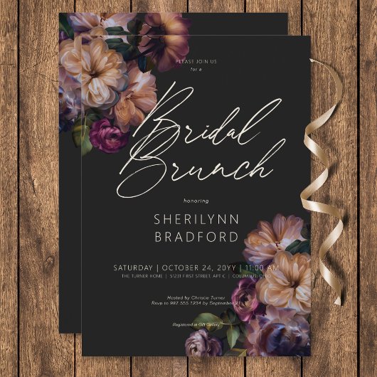 Vintager dunkler Burgund & Goldfloral Bridal Brunc Einladung