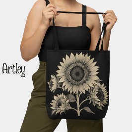 Vintager dunkler Stil Schwarz-weiße Sonnenblume Bo Tasche
