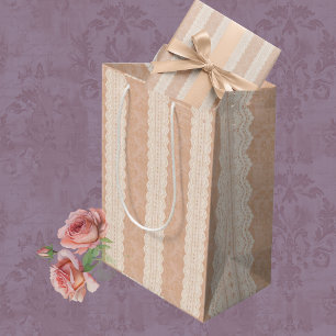 Vintager Dusty Peach Damask Antik Schnürstreifen Geschenkpapier