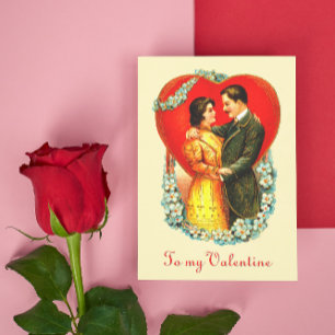 Vintager Edwardian Couple Floral Heart Valentine Feiertagspostkarte