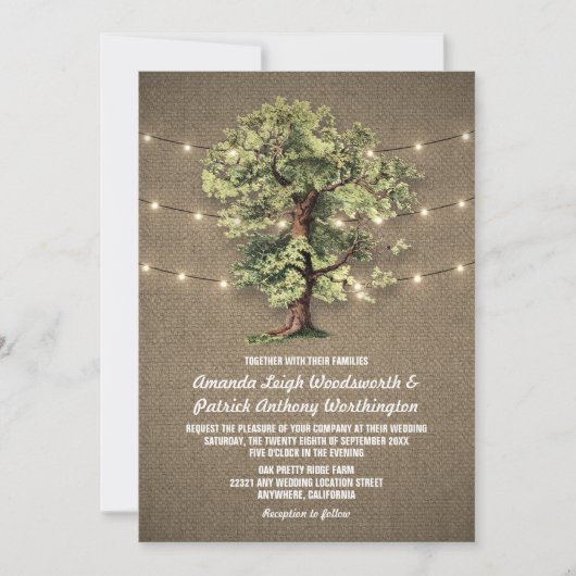 Vintager Eichenbaum Rustikale Lichter Hochzeiten E Einladung (Vorderseite)