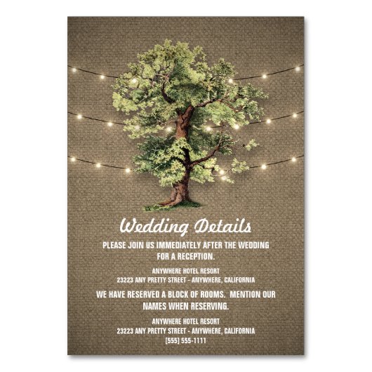 Vintager Eichenbaum Rustikaler Empfang + Hotelgart Tischnummer (Vorderseite)