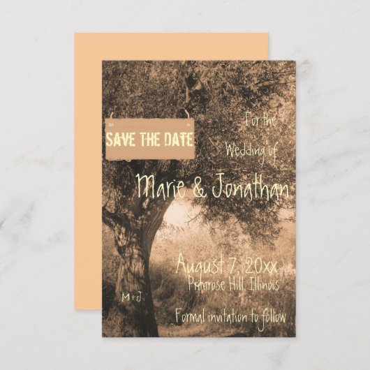 Vintager Eichenbaum Save the Date Hochzeit (Vorne/Hinten)