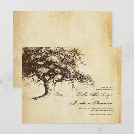 Vintager Eichenbaum Save the Date Hochzeit (Vorne/Hinten)
