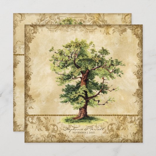 Vintager Eichenbaum Swirl Etchings Einladung (Vorne/Hinten)