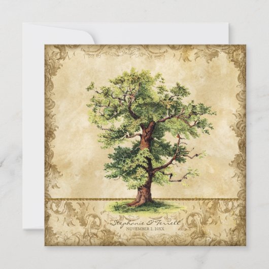 Vintager Eichenbaum Swirl Etchings Einladung (Vorderseite)