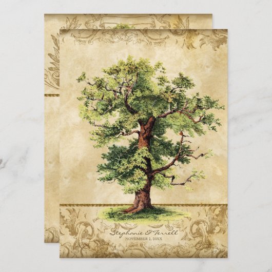 Vintager Eichenbaum Swirl Etchings Einladung (Vorne/Hinten)