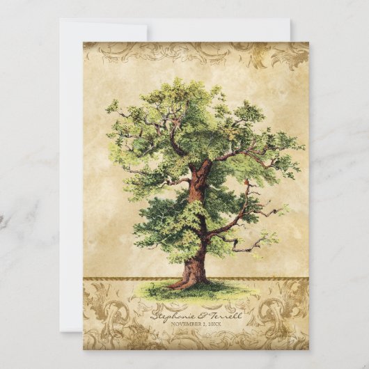 Vintager Eichenbaum Swirl Etchings Einladung (Vorderseite)