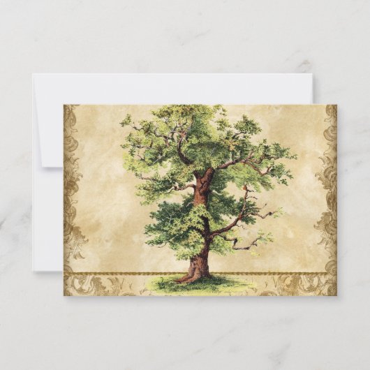 Vintager Eichenbaum Swirl Etchings RSVP Karte (Vorderseite)